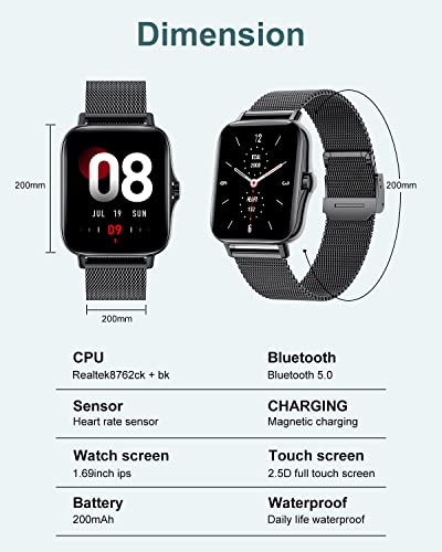 Lige Smart Watches For Men Women With Bluetooth Calling, 1.69'' Hd Touch Screen Square Smartwatch With Heart Rate/Blood Pressure /Spo2/Sleep Monitor, 5Atm Waterproof Fitness Tracker For Android/Ios #TOP2