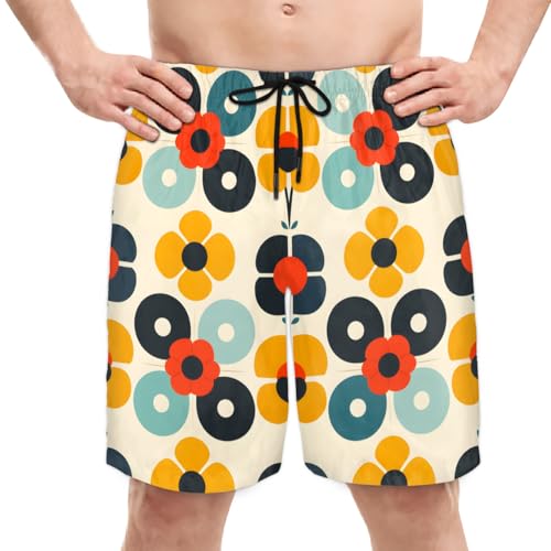 Men's Swim Trunks Size S Rounded Patchwork with Mesh Lining Soft Breathable Quick Dry Beach Shorts Tandem Flowers