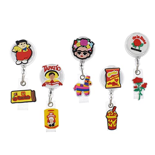 5PCS Mexican Cute Badge Reel Holder,ID Card Badge Holder Retractable for Kids,Nurses,Name Badge...