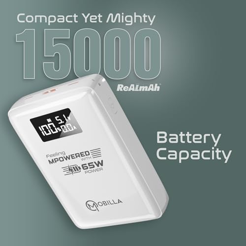 Image of MPower Z1 Powerbank | 65W Power Output with Laptop Charging | 15000mAh ReALmAh Battery | Dual Type-C & USB-A Ports | Real-Time Power Display | Multi-Layered Protection (White)