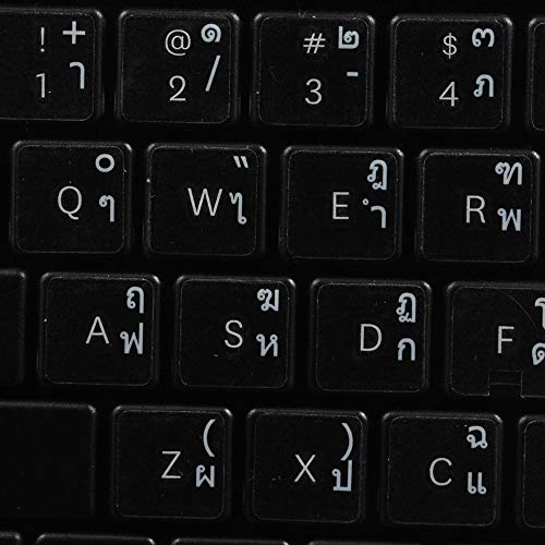 Thai Keyboard Labels Layout ON Transparent (Clear) Background with Blue, Orange, RED, White OR Yellow Lettering (14X14) (White)