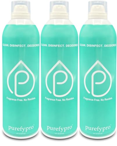 Purefypro Disinfectant Airesol Spray (14oz, 3 Pack) Kills 99.9999% Norovirus, HIV, Hepatitis, Flu, Monkeypox Viruses and MRSA, VRE, Fungi. No Rinse, No Residue. Suitable for All Surfaces.