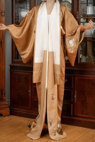 DEAR VANILLA Authentic Traditional Japanese Homongi Kimono for Women Silk Robe Made in Japan KMH-0068 Gold - Thumbnail 6