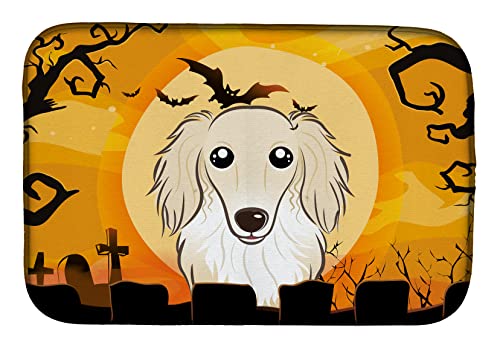 Caroline's Treasures BB1770DDM Halloween Longhair Creme Dachshund Dish Drying Mat Absorbent Dish Drying Mat Pad for Kitchen Counter Dish Drainer Mat for Countertop, 14 x 21", Multicolor
