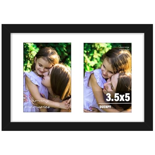 Image of DUENPY 6x9 Picture Frame Double 3.5x5 Collage Picture Frame Displays Two 3.5x5 inch Photos Collage Wall Decor Wall Hanging or Tabletop Black