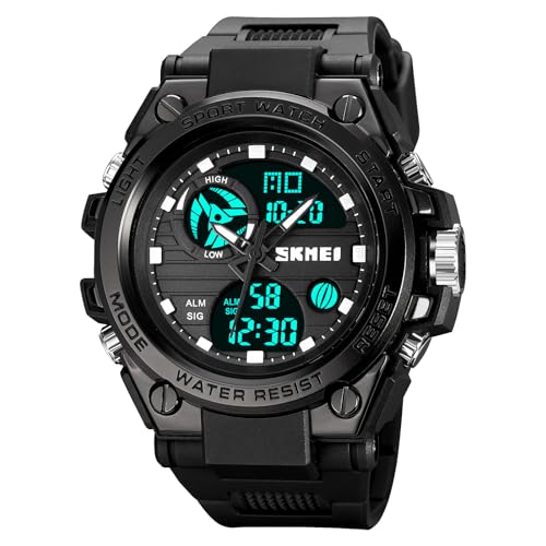 Relógio esportivo digital masculino, relógio militar à prova d'água, tela LED, mostrador grande, cronômetro, alarme, relógio de pulso