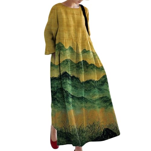 Vacation Dresses for Women | 3/4 Sleeve Landscape Print Casual Maxi Dresses - Retro Resort Clothes with Pocket for Travel4