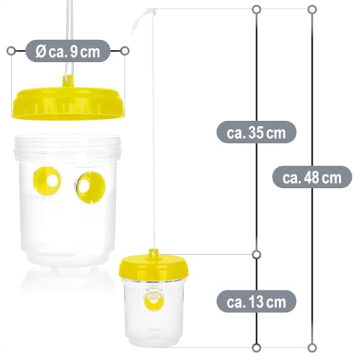 COM-FOUR® 2X Trappola Per Vespe Viva – Trappola Naturale Da Appendere E Posizionare – Protezione Per Esterni Rispettosa Degli Animali – Cattura Insetti Anti-Vespe (02 Pezzi - Giallo 13Cm) - 7