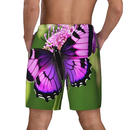 Purple Butterfly Men's Soft Double Swim Shorts, Lounge Swiming Shorts Pants Breathable Summer4