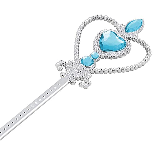 Vicloon Prinzessin Kostüme Eisprinzessin Set of 9, ELSA Handschuhe, Pfirsichherz Krone, Zauberstab, Halskette, Ring, Ohrring.(Blau)