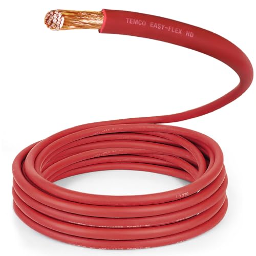 TEMCo 4/0 Gauge AWG 25 Ft Red Flexible Pure Copper Made in USA Welding Cable Battery Wire - Heavy Duty Solar, Inverter, Car, RV, Truck
