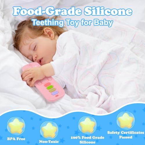 Image of Baby Silicone Teething Toys, Simulation TV Remote Control Shape Teether Toys for Toddlers 3-18 Months, Boys Girls Baby Teething Toys, Babies Chew Toys, Freezer BPA Free, Pink