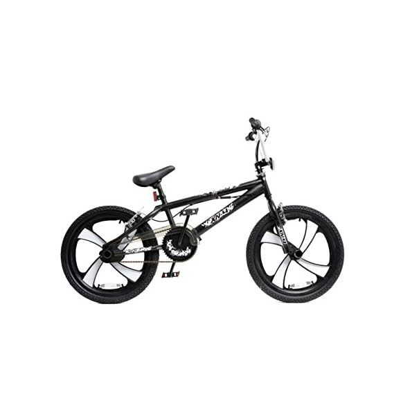 XN BMX 20" 4 Spoke MAG Wheel Freestyle Bike Gyro Stunt Pegs Kids Boys Girls (Black/White)