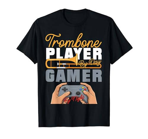 Funny Trombone by Day Gamer by Night Band Player Retro Kids T�V���c
