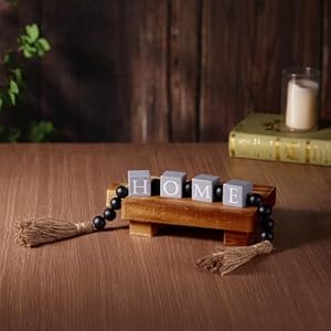 Wood Home Sign Block & Bead Garland with Jute Tassel for Home Decor, Modern Farmhouse Decoration for Tabletop, Mantel, Shelf, Tiered Tray Decor (Grey) Wood Home Sign Block Bead Garland with Jute Tassel for Home Decor Modern Farmhouse Decoration for Tabletop Mantel Shelf Tiered Tray Decor Grey