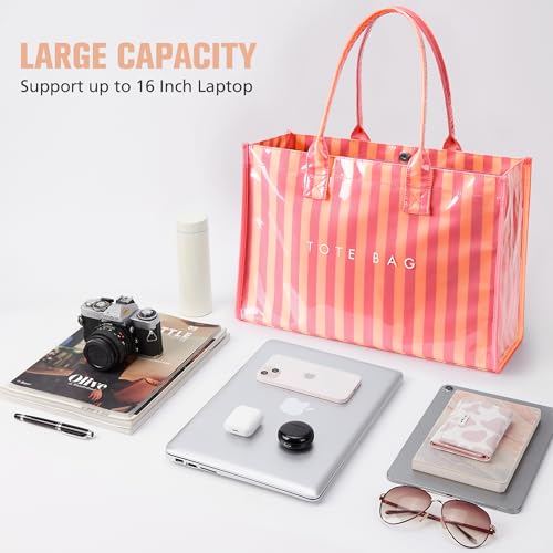 Image of KALIDI PVC Tote Bag Women's Kraft Paper Work Handbags Purses with Top Handle