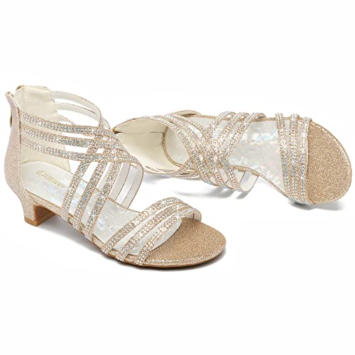 Eiimieor Big Kid Princess High Heels Wedding Party Sparkle Rhinestone Dress Up Shoes Size 4 Girls Glitter Champagne Gold Sandals Pageant Prom Shoes（Champagne 4） #TOP3