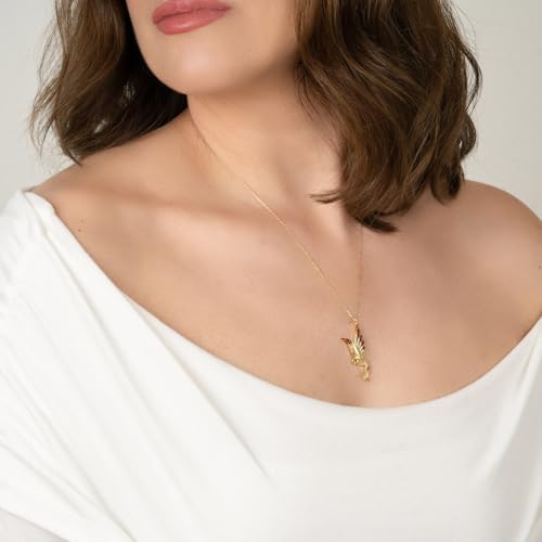 Kayra Mücevher Prenses Anka Kuşu Kolye - 14 Ayar Altın, 925 Ayar Gümüş (Turuncu Gümüş) - Görsel 4