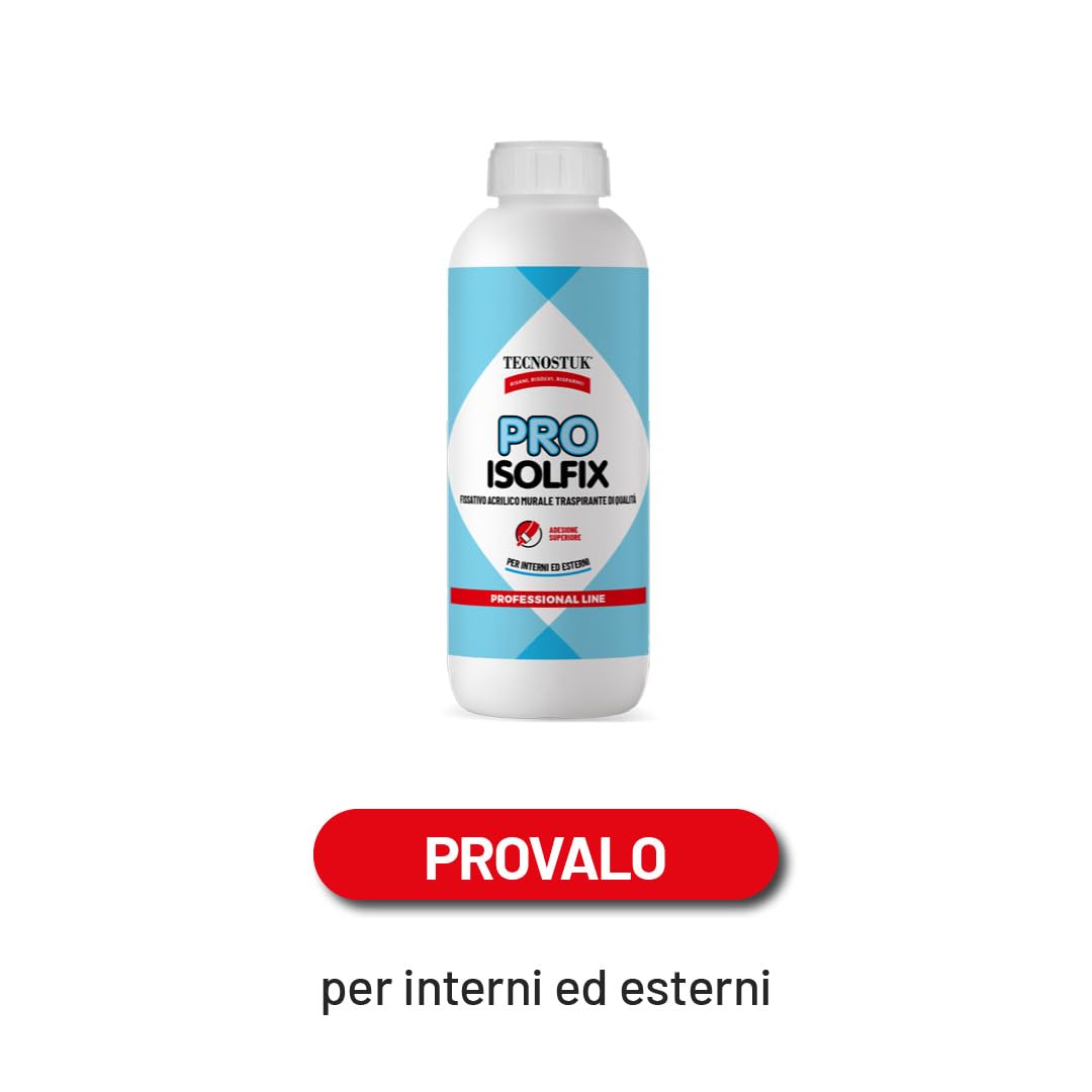 TECNOSTUK PRO ISOLFIX – Fissativo Acrilico Murale Traspirante – Preparazione Superfici per Pitture e Rivestimenti – Alta Qualità, Trasparente (5 Litri)