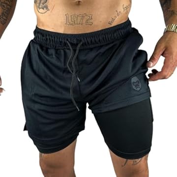 Short Masculino 2 em 1, Tecido Respirável com Forro Duplo, Bolso para Celular, Ideal para Academia e Corrida (BR, Alfa, G, Regular, Regular, Padrão, Preto)