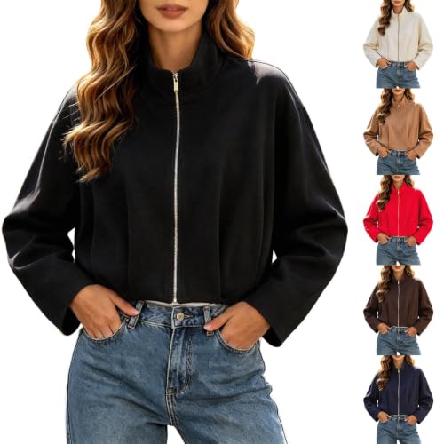 Rtdyvyuhb Fall Jackets For Women Trendy Dressy Cropped Mockneck Full Zip Layer Travel Weekend Casual Going Out Outerwear Black Medium - image 1