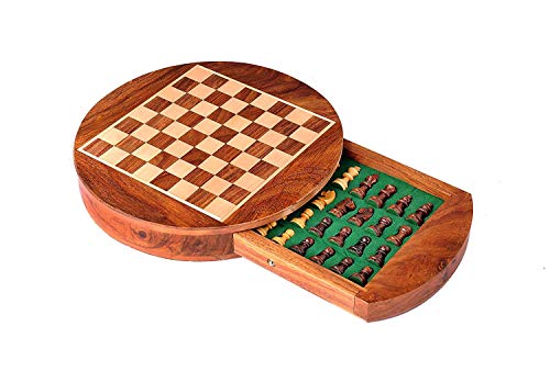 Jeu d'échecs en bois magnétique Fasherati rond avec tiroir de rangement intégré