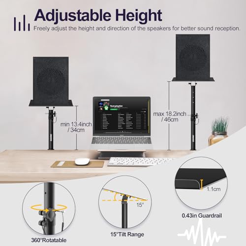 OUKMIC Clamp On Desktop Speaker Stand Holder Pair, Heavy Duty Audio Studio Monitor Stands Riser Tilt Height Adjustable, Universal Desk Mount Shelf Tray for Subwoofer Surround Sound Bookshelf Laptop - Thumbnail 2