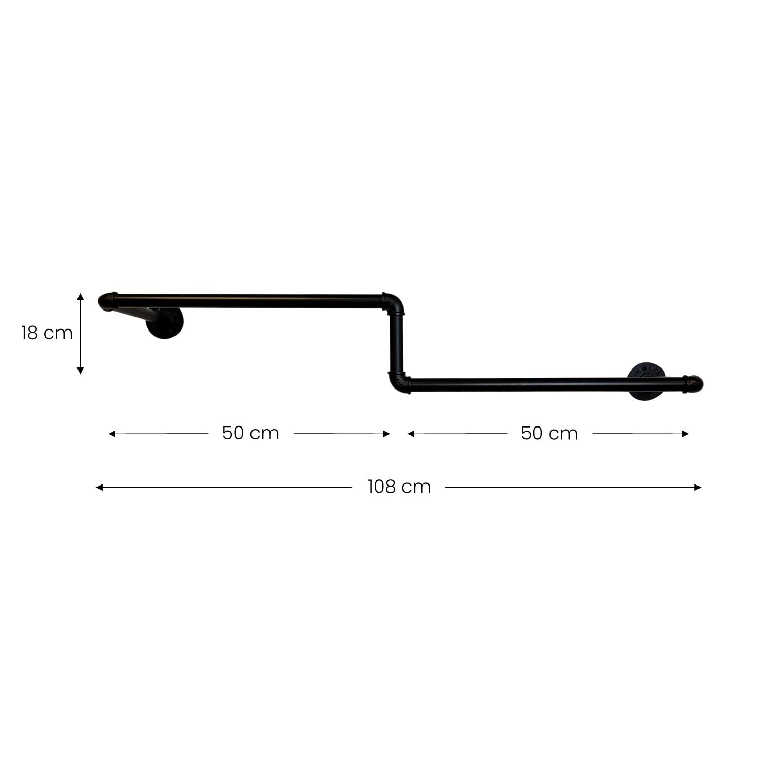 Drążek na ubrania, industrialny design, wieszak ścienny 100 cm x 30 cm, na ścianę, czarny, drążek garderobiany, do sypialni, korytarza, garderoby, montaż ścienny M50116