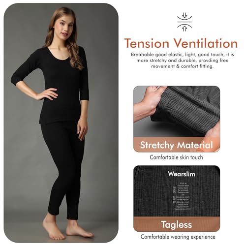 Image of Wearslim Women's Cotton Quilted Winter Lightweight Thermal Underwear for Women Long Johns Set with Fleece Lined Soft Warmer