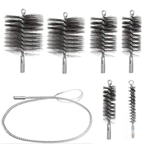 5 PCS Deshollinador de Chimeneas, Cepillos para Caldera, Incluye Cepillos de 30mm, 50mm, 80mm y 150mm para Chimeneas y Tuberías, para Limpiar Tuberías y Eliminar Óxido