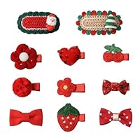 Panpinmama Baby Girl Hair Clips 11 Pack Toddler Hair Bows Christmas Set 2 '' Infant Fully Covered Red Barrettes for Babies Fine Hair