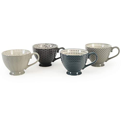 Footed Pad Print Gray Mugs 14oz Set of 4 by Signature Housewares