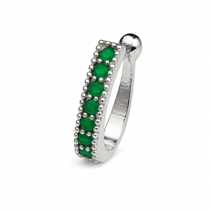 Jewellery Fancy Oxidised Silver Finishing Green Stone Stud Half Hoop Shape Saniya Mirza Nose Pin | Ring | Without Piercing | Adjustable | Nose Ring | Nathiya | Nathani | For Women & Girls-image-19
