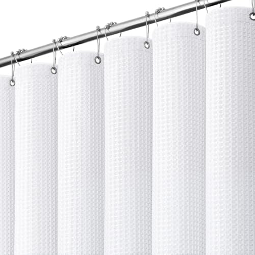 Dynamene White Fabric Shower Curtain, Waffle Weave Heavy Duty Thick Fabric Shower Curtains for...