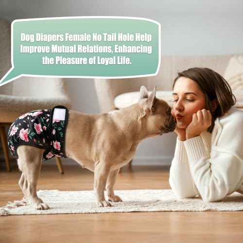 Image of wegreeco Frenchie Dog Diapers Female No Tail Hole, Washable Pet French Puppy Bulldog Diapers Female for Period Heat, Reusable Doggy Doggie Dog Diapers (Pink Flowers, Large