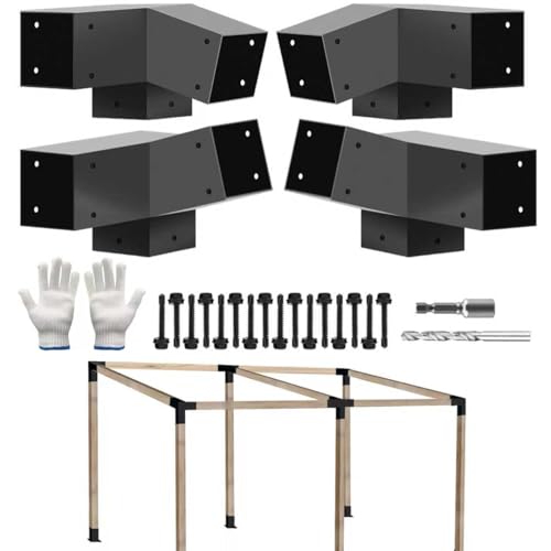 ITeVe.GD 3-Way Pergola DIY Bracket,15° Up and 75° Down Slant Angle Brackets for 4" x 4"(Actual:3.5" x 3.5") Lumber for Outdoor Pergola,Proch,Log Cabin W/Hardware - 4Pack…