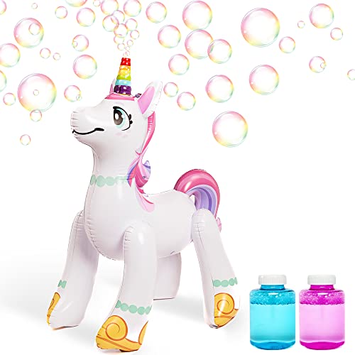 Sloosh 43" Inflatable Unicorn Automatic Bubble Machine, Bubble Blower Maker With Bubble Solution For Boy Girl Toddlers Kids, Indoor Outdoor Summer Fun Toy, Easter Birthday Party Gift #TOP18