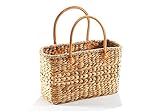 Kobolo Tasche Korbtasche geflochten aus Wasserhyazinthe - Lederhenkel - 38x16x24 cm