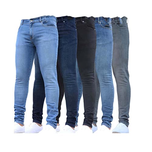 Men's Slim Fit Stretch Jeans Faded Abraised Elastic Skinny Denim Pants2
