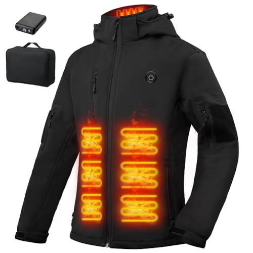 Women's Heated Jacket with Battery Pack,Waterproof Windbreaker Detachable Hooded Electric Heating Jacket Heated Coat
