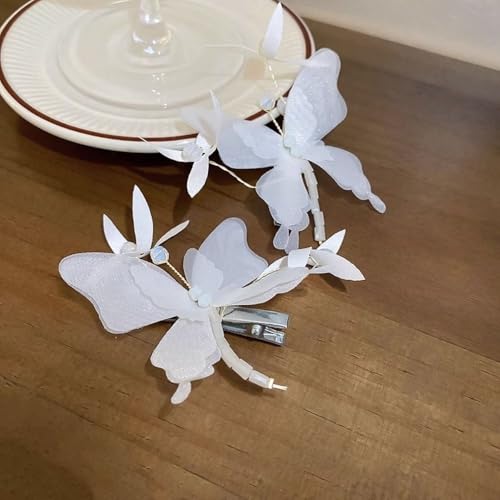 INS Style Women Hairpin White Lace Butterflies Hair Clips Hair Accessories Crystal Butterfly Hair Clip Hair Scrunchies