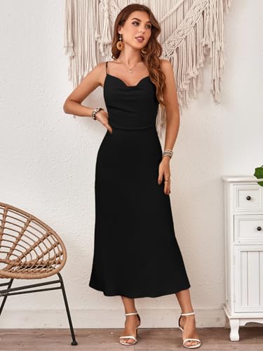Image of Floerns Women's Leopard Print Draped Collar Spaghetti Strap Cami Long Dress
