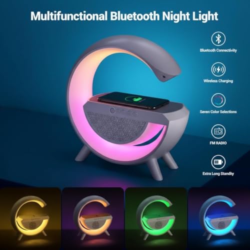 Image of G-Shape Led Wireless Charging Bluetooth Speaker with 7 Color RGB Night Light,Built-in FM Radio, Long Battery Standby, Portable Bedside Speaker for Bedroom, Office & Home
