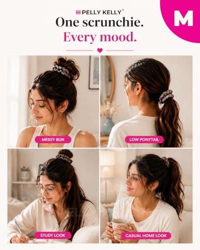 Image of Luxury Satin Scrunchies Set for Women, Girls | Anti-Hair-Breakage Hair Ties for Ponytails & Buns | Medium Size | Pack of 5