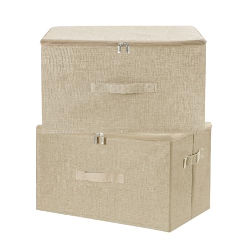 ANMINY Fabric Storage Bins with Zipper Lids, 18"x14"x10", Beige, 2 PCS