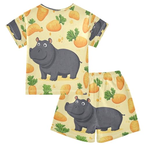 Pajama Sets Short Sleeve Carrots and Hippo Soft Cotton Summer Sleepwear 2 Piece PJS Size 5-14T2