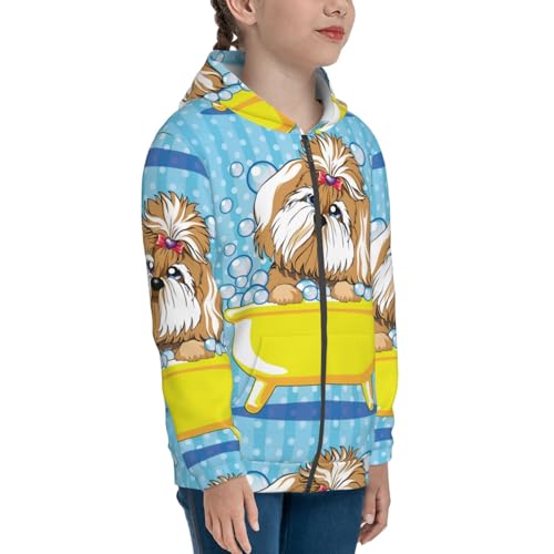 Dog Takes a Bath in the Bathtub Kids Pullover Hoodies Boys Zip Up Sweatshirts Girls Athletic Clothes with Pocket4