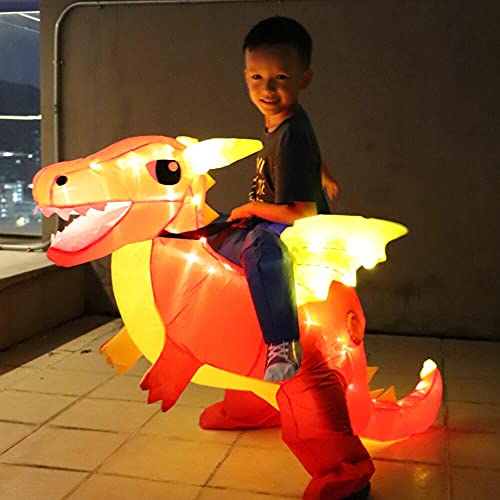 Bddedd Kids Dinosaur Inflatable Costume,T-Rex Costumes With Led Light For Birthday Party Gift(Red Dinosaur, Kids) #TOP2