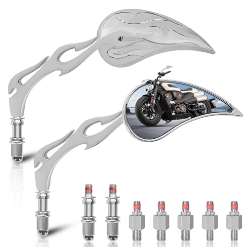 Image of Motorcycle Mirrors for Handlebars - Chrome CNC Adjustable Motorcycle Rearview Mirrors for Harley Street Glide Electra Glide Sportster XL 883 1200 Road King V-Rod Softail Dyna 1982-2024