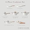Country Kitchen Pots and Pans Set Nonstick, Cast Aluminum Kitchen Cookware Set with Utensils, 14 Pcs Non Stick Cooking Set w/Frying Pans & Saucepans, Cream #2